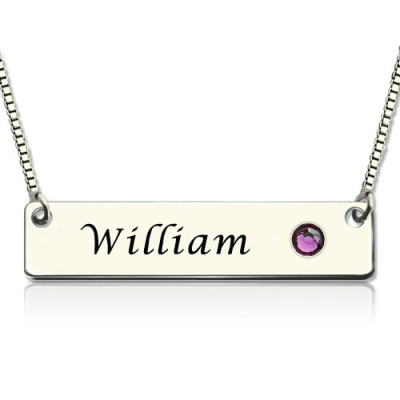 Nameplate Bar Necklace with Birthstone Silver  - By The Name Necklace;
