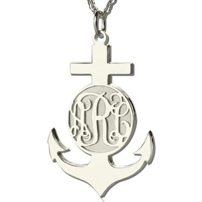 Sterling Silver Anchor Monogram Necklace with Initials