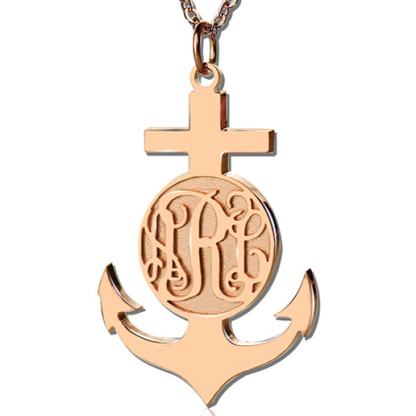 Rose Gold Anchor Cross Monogram Pendant Initials Necklace