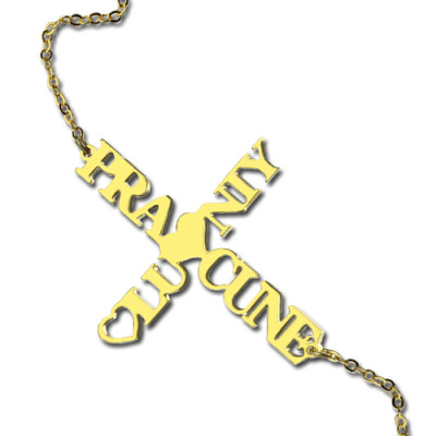 Custom Gold Plated 925 Silver Double Name Cross Pendant Necklace