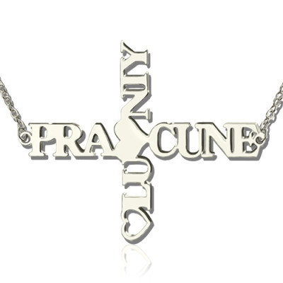 Handmade Custom Double Name Cross Pendant in Sterling Silver