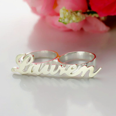 Customised Two Finger Name Ring in Sterling Silver