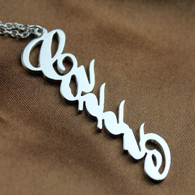 Customised Vertical "Carrie" Name Plate Necklace Sterling Silver