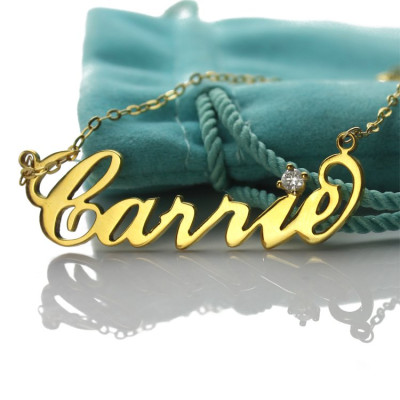 Personalised 18ct Gold Plated Carrie Nameplate Necklace with Birthstone