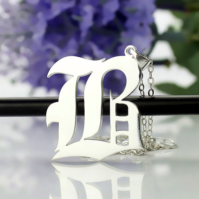 Customised Monogram Initial Charm Old English Sterling Silver Necklace