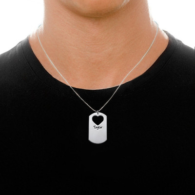 Couples Dog Tag Necklace With Cut Out Heart - By The Name Necklace;