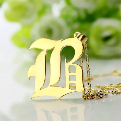 Custom Mens Initial Letter Charm Old English 18ct Gold Plated - By The Name Necklace;