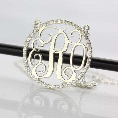 Personalised Sterling Silver Birthstone Circle Monogram Necklace