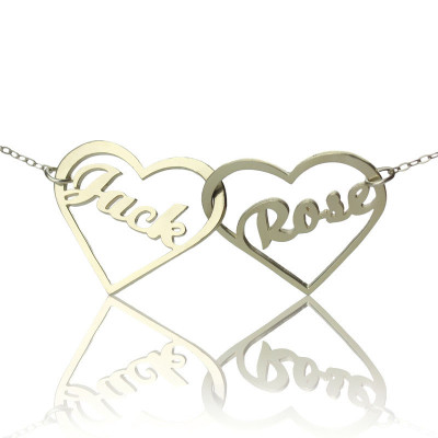 Double Heart Love Necklace With Names Sterling Silver - By The Name Necklace;