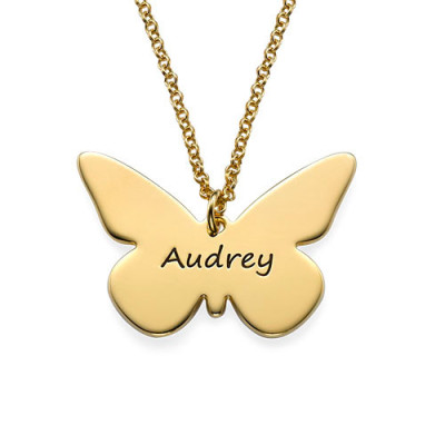 Personalised Gold Plated Butterfly Pendant - Custom Engraved