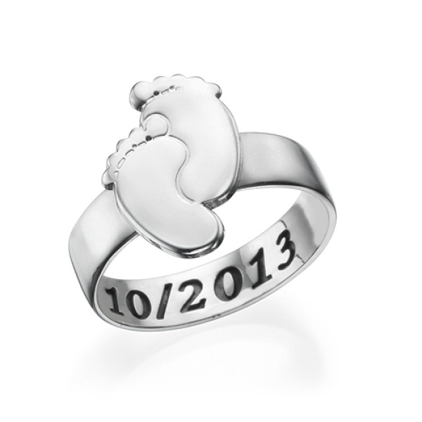 Personalised Sterling Silver Baby Feet Ring Engraved With Name