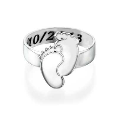 Personalised Sterling Silver Baby Feet Ring Engraved With Name