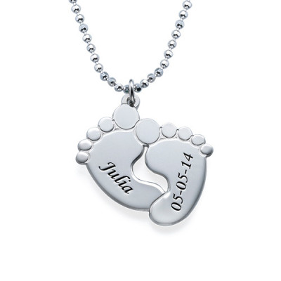 Engraved Baby Feet Necklace in Sterling Silver With My Engraved