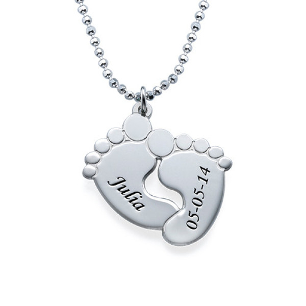 Personalised Sterling Silver Baby Feet Necklace With Custom Engraving