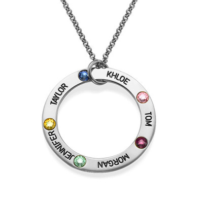 Engraved Birthstone Necklace for Mum  With My Engraved