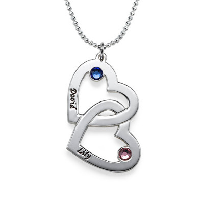 Engraved Heart Necklace with Birthstones  With My Engraved