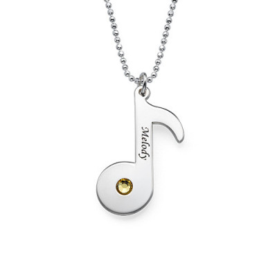 Personalised Music Note Necklace With Birthstone and Engraving