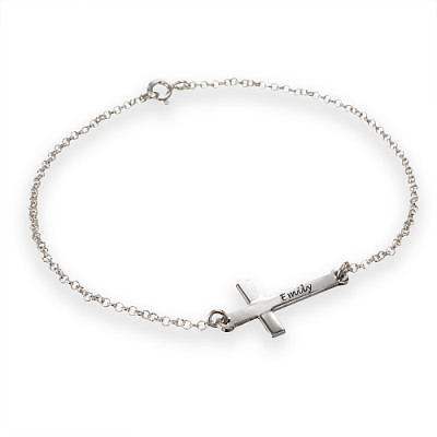 Personalised Side Cross Bracelet/Anklet With Custom Engraving