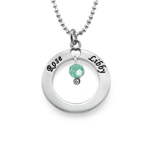 Custom Engraved Classic Circle Birthstone Necklace