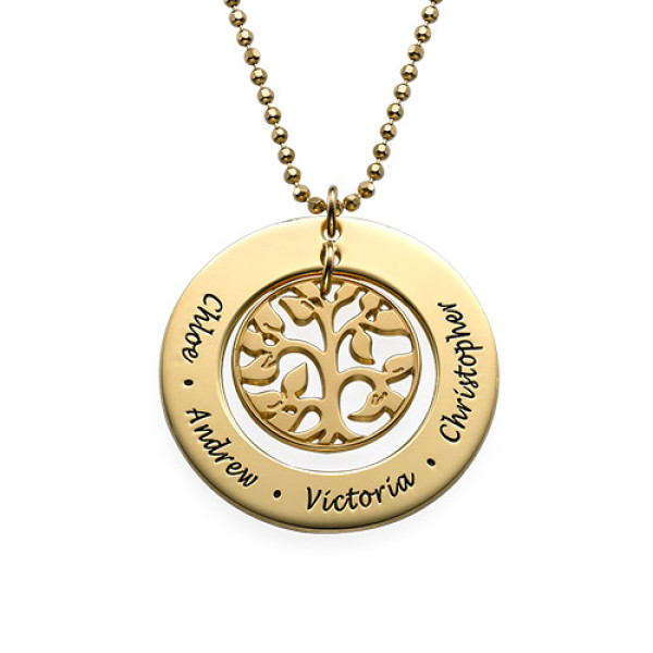 Gold Plated Family Tree Necklace Gift for Mom - Perfect Present for Mothers