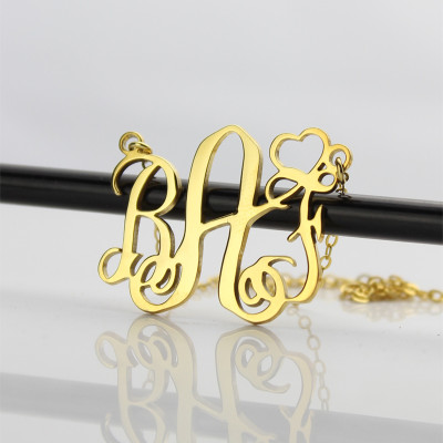 Personalised 18ct Gold Plated Necklace with Initial Monogram & Heart