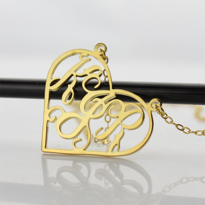 18ct Gold Plated Cut Out Heart Monogram Necklace