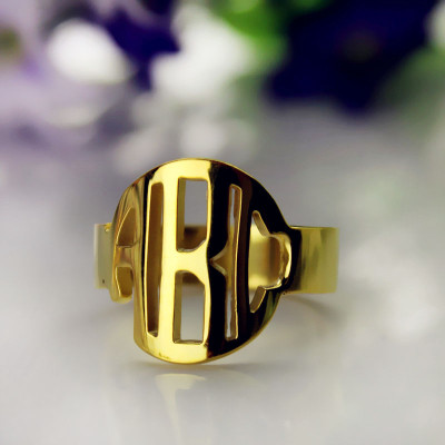 18ct Gold Plated Block Monogram Ring - By The Name Necklace;