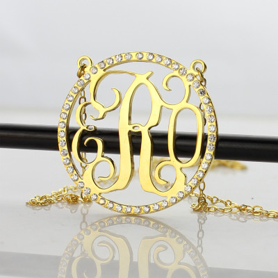 18ct Gold Plated Circle Birthstone Monogram Necklace  - By The Name Necklace;