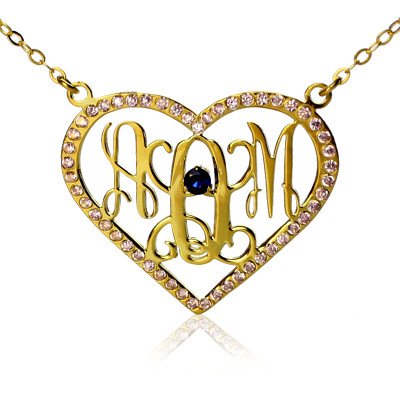 Birthstone Heart Monogram Necklace 18ct Gold Plated  - By The Name Necklace;