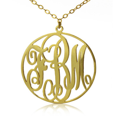 18ct Gold Plated Circle Initial Monogram Necklace - By The Name Necklace;