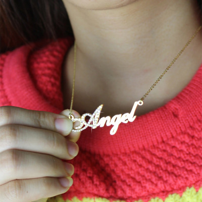 18ct Gold Plated Personalised Script Name Necklace with Initial and Birthstone