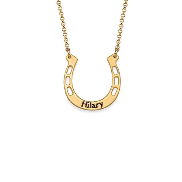 18K Gold Plated Engraved Horseshoe Necklace with Customised Engraving