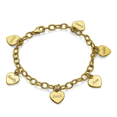 18K Gold Plated Heart Charm Mothers Bracelet or Anklet