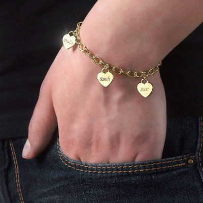 18K Gold Plated Heart Charm Mothers Bracelet or Anklet