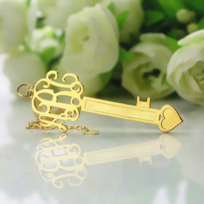 18ct Gold Plated Monogrammed Initial Key Necklace"
