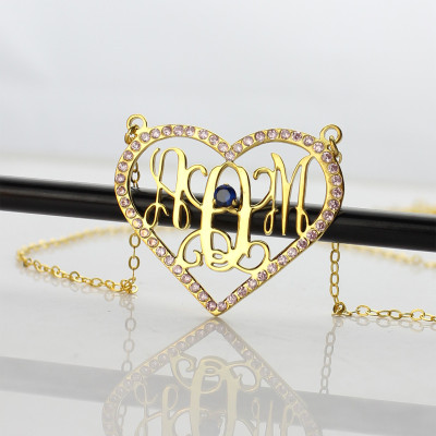 Personalised Birthstone Heart Necklace in 18ct Gold Plating