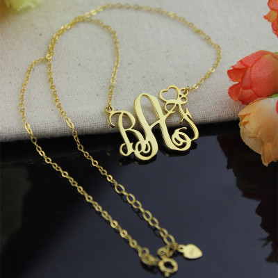 Personalised 18ct Gold Plated Necklace with Initial Monogram & Heart