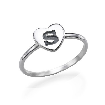 Heart Initial Ring in Sterling Silver - By The Name Necklace;