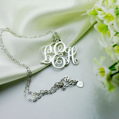 Customised Vine Font Initial Monogram Pendant Necklace in 18ct White Gold Plate