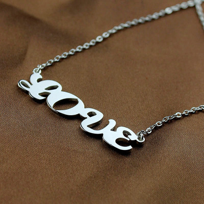 18k White Gold Plated Puffed Font Custom Name Necklace