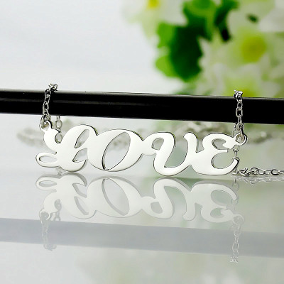 18k White Gold Plated Puffed Font Custom Name Necklace