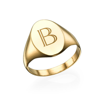 Initial Signet Ring - 18ct Gold Plated - By The Name Necklace;