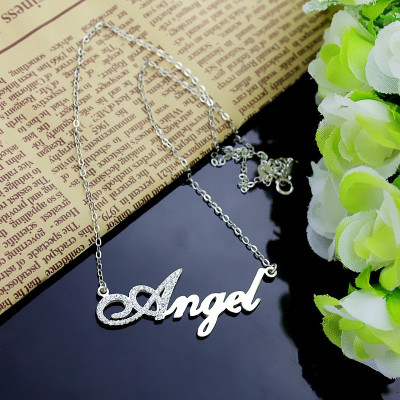 Personalised Sterling Silver Name Necklace with Script Font and Birthstone