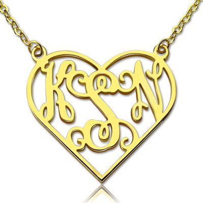 Cut Out Heart Monogram Necklace 18ct Gold Plated - By The Name Necklace;