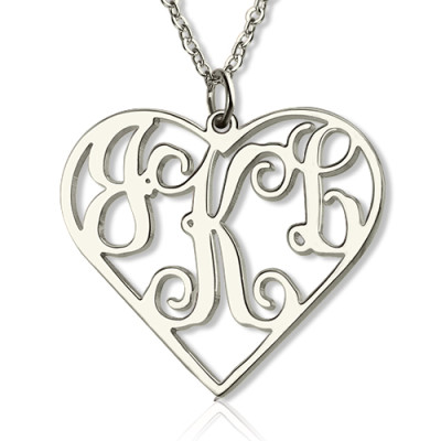 Sterling Silver Cut Out Heart Monogram Necklace - By The Name Necklace;