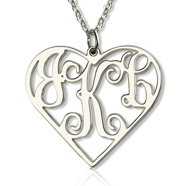 Sterling Silver Cut-Out Love Heart Initial Monogram Necklace