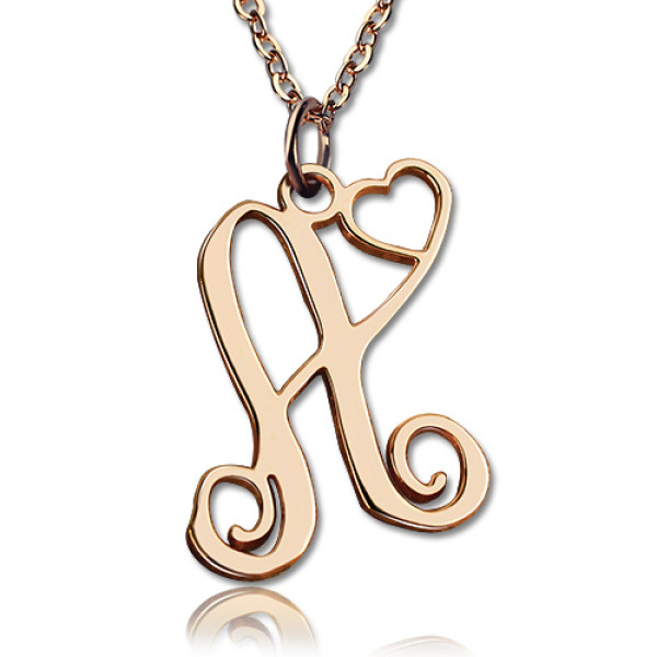 Personalised 18ct Rose Gold Plated Monogram Necklace with One Initial and Heart