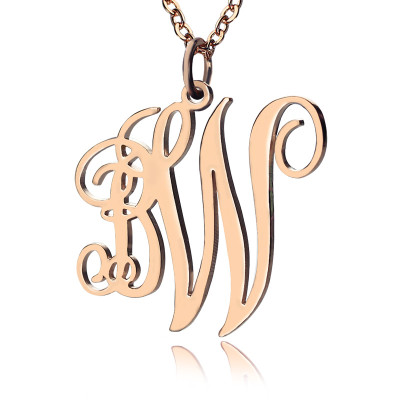 Personalised 2 Initial Monogram Necklace - 18ct Rose Gold Plated with Vine Font