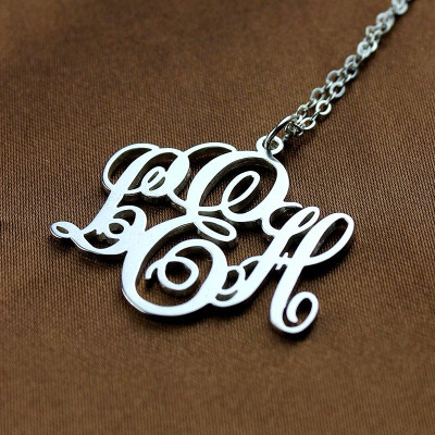 Personalised Sterling Silver Initial Monogram Necklace with Vine Font