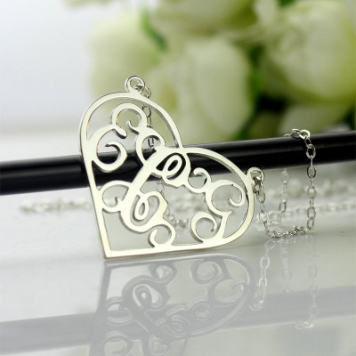 Sterling Silver Heart Monogram Necklace